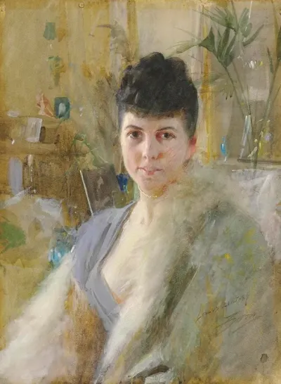 Portrait Of A Lady In A Drawing Room