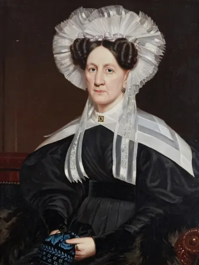 Portrait Of A Lady In A Lace Cap Said To Be A Wife Of A Sea Captain