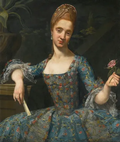 Portrait Of A Lady In An Elaborately Embroidered Blue Dress