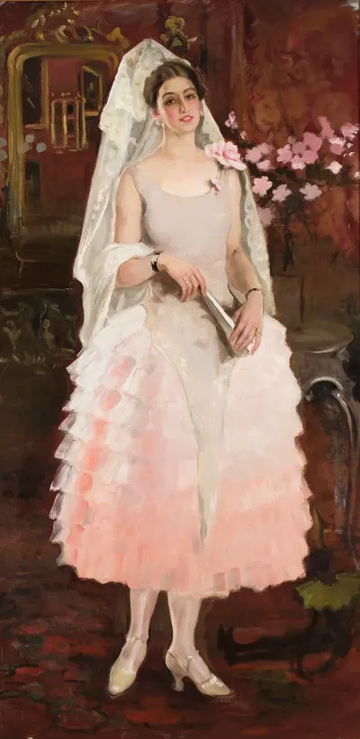 Portrait Of A Lady In Pink Dress Spanish Woman