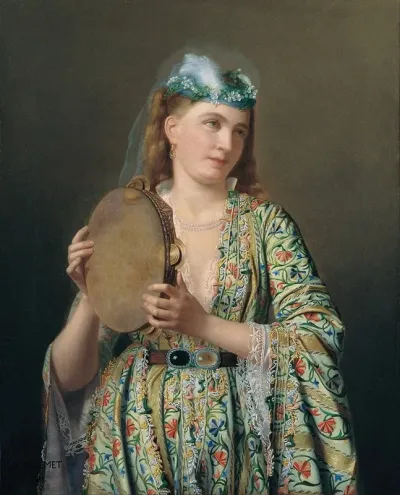 Portrait Of A Lady Of The Court Playing The Tambourine