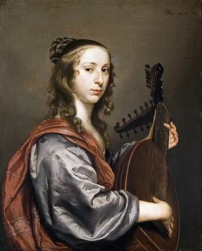 Portrait Of A Lady Playing A Lute