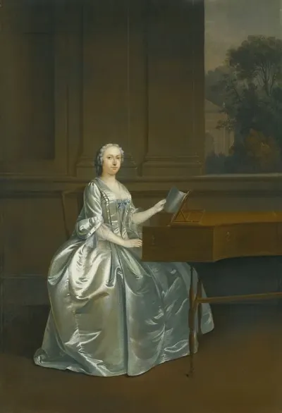 Portrait Of A Lady Seated At A Harpsichord Possibly Lucy Duchess Of St Albans D 1752