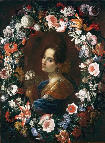 Portrait Of A Lady Surrounded By A Garland Of Flowers
