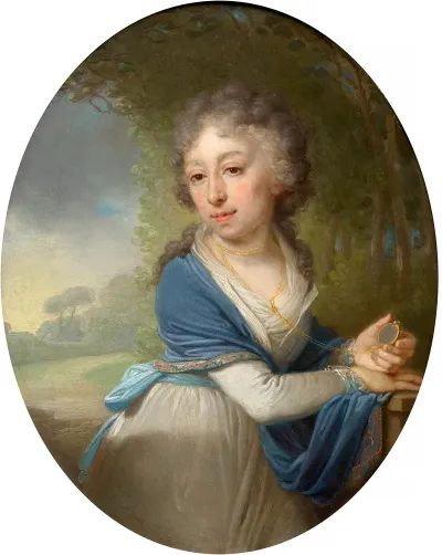 Portrait Of A Lady Wearing A Blue Shawl