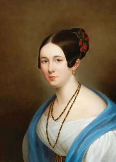 Portrait Of A Lady With Hibiscus Flowers In Her Hair
