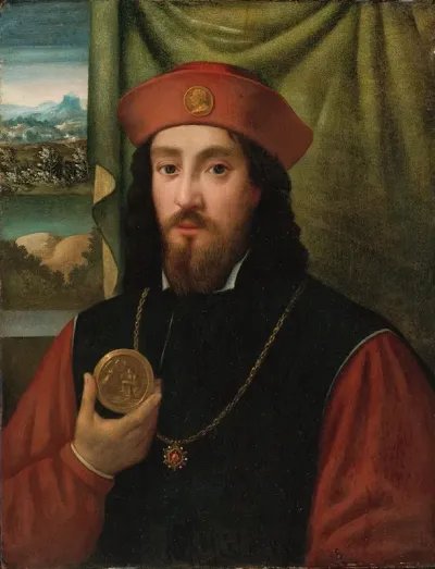 Portrait Of A Man Holding A Medal