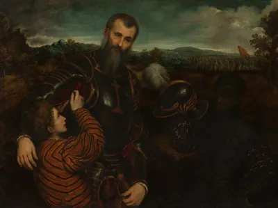 Portrait Of A Man In Armor With Two Pages