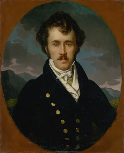 Portrait Of A Man With Mountain Landscape In The Background
