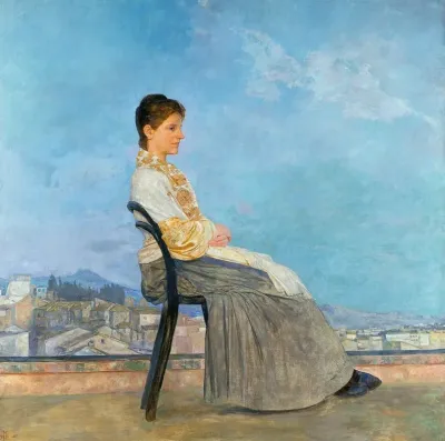 Portrait Of A Roman Woman On A Flat Roof In Rome
