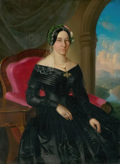 Portrait Of A Seated Lady With A Landscape In The Background