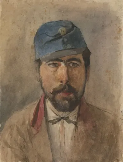 Portrait Of A Soldier In A Blue Cap