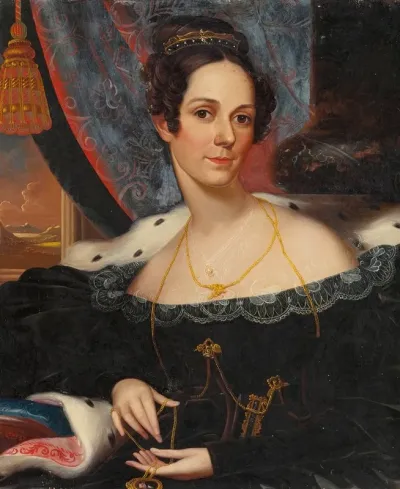 Portrait Of A Woman Holding A Locket Mrs O P Worthington