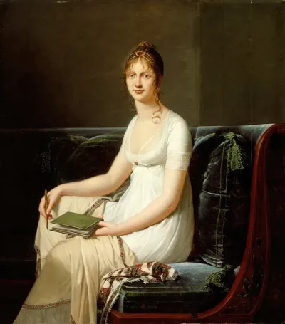 Portrait Of A Woman Holding A Pencil And A Drawing Book