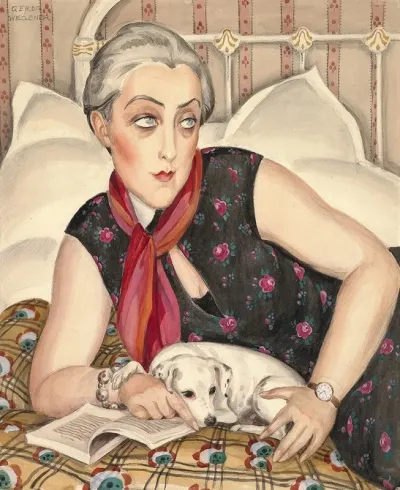 Portrait Of A Woman Reading With A Dog