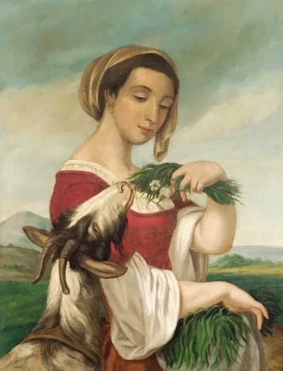 Portrait Of A Woman With A Goat