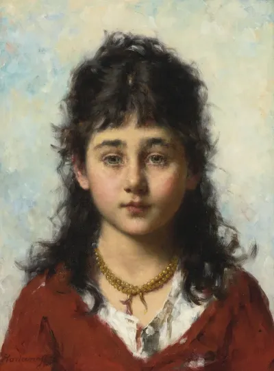 Portrait Of A Young Girl Wearing A Necklace