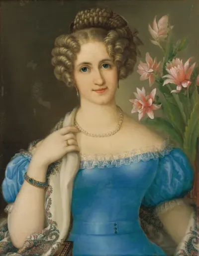 Portrait Of A Young Lady In A Blue Dress