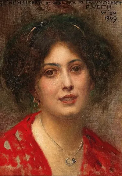 Portrait Of A Young Woman In A Red Dress
