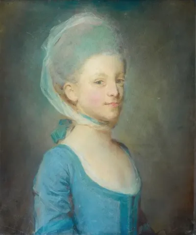 Portrait Of A Young Woman Wearing A Kerchief Of Striped Gaze