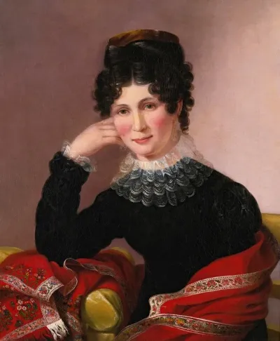 Portrait Of A Young Woman With A Lace Collar And Paisley Fringed Shawl