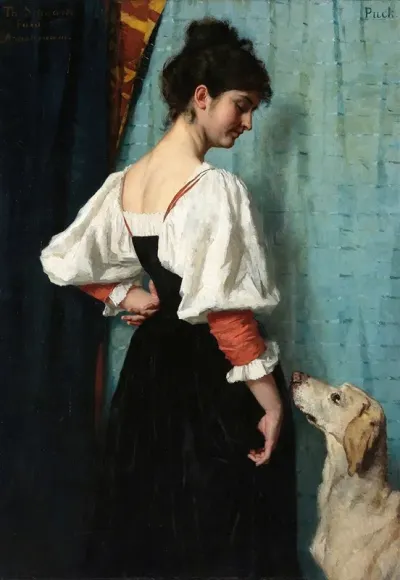 Portrait Of A Young Woman With Puck The Dog