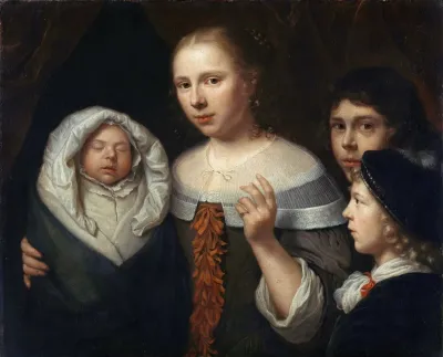Portrait Of A Young Woman With Three Children