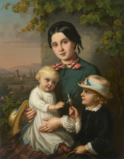 Portrait Of A Young Woman With Two Children