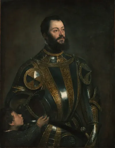 Portrait Of Alfonso Davalos Marchese Del Vasto In Armor With A Page