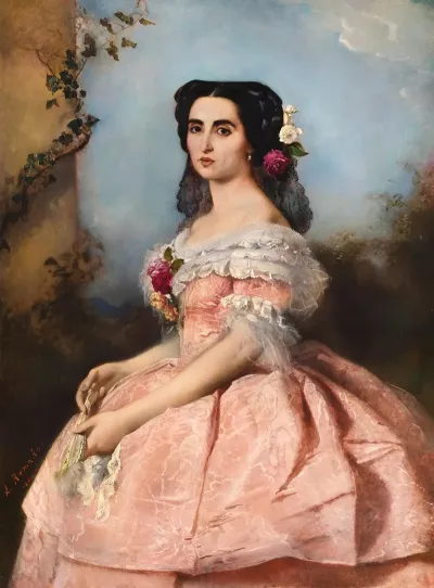Portrait Of An Elegant Lady In A Pink Dress