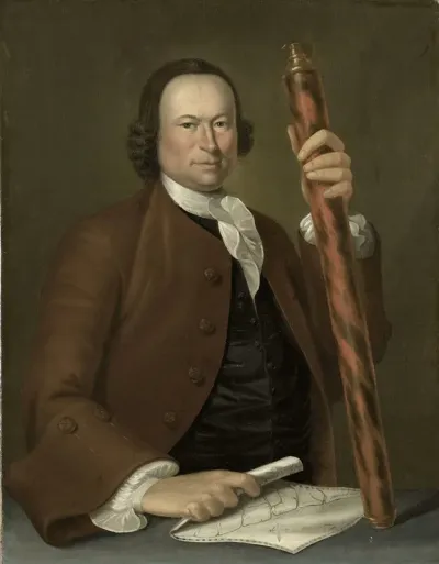 Portrait Of An Officer At Sea With Coastal Map And Binoculars In His Hand