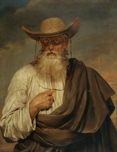 Portrait Of An Old Man With A Straw Hat