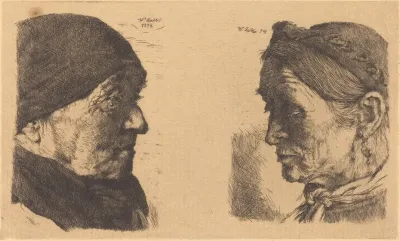 Portrait Of An Old Peasant Woman In Profile To The Right And Peasant Woman With Closed Eyes