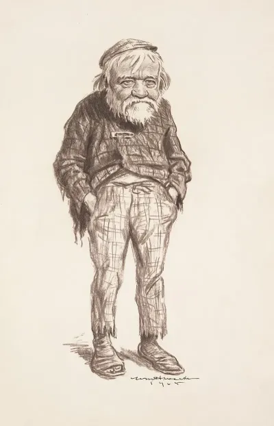 Portrait Of An Older Man In Shabby Clothes