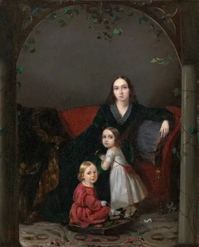 Portrait Of Anna Grigorievna Ermolova 1807 1852 Nee Obolonskaya With Her Children