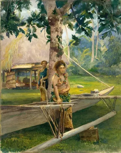 Portrait Of Faase The Taupo Or Official Virgin Of Fagaloa Bay And Her Duenna Samoa