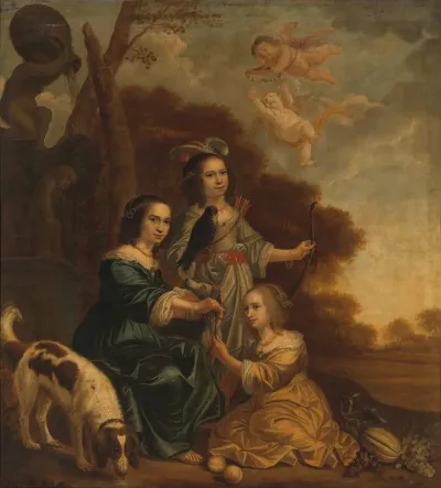 Portrait Of Geertruyt Margriet And Anna Delff The Artists Daughters Portrait Of Three Little Girls In A Landscape