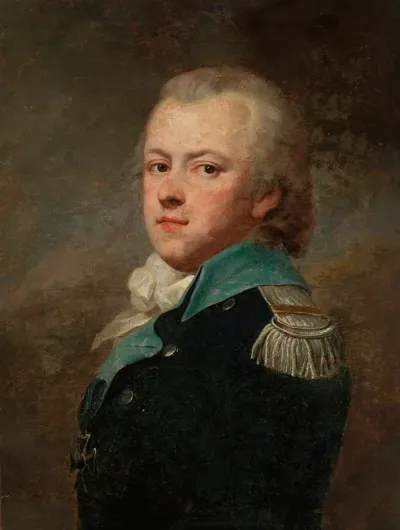 Portrait Of Jan Krasicki Rogala Coat Of Arms Ca 1764 1831 In A Dark Blue Uniform Jacket Of The 14th Potocki Infantry Regiment