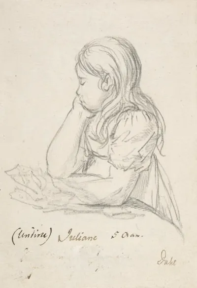 Portrait Of Juliane Sophie Heger As A Child Leaning On A Table