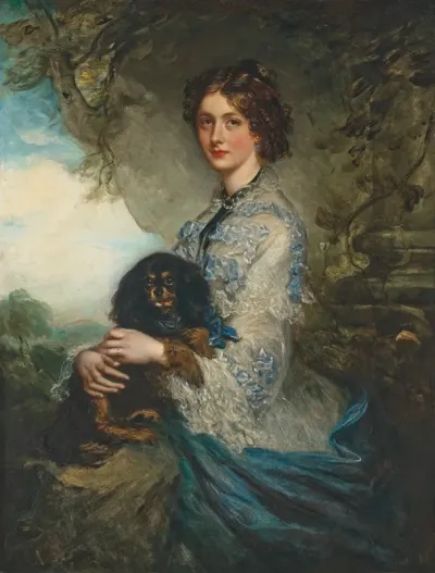 Portrait Of Lady Alice Peel Holding A King Charles Spaniel On Her Lap