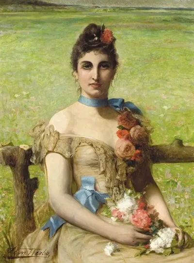 Portrait Of Lady Holding A Posey