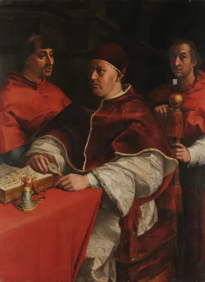 Portrait Of Leo X With Cardinals Giulio De Medici And Luigi De Rossi