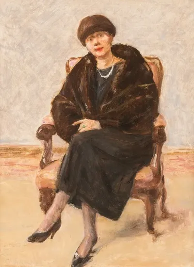 Portrait Of Lola Leder In Fur Coat Sitting