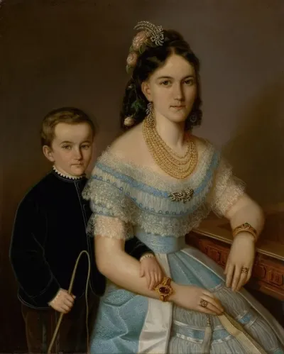 Portrait Of Ludmila Zmeskalova Nee Pongraczova With Son Jozef