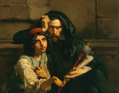 Portrait Of Luis De Camoes And His Leader