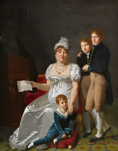 Portrait Of Madame B Nee Etiennette Delagrange With Her Three Sons
