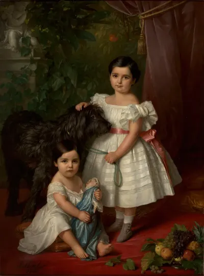 Portrait Of Maria Roza Kronenberg And Roza Maria Karolina Kronenberg With A Dog