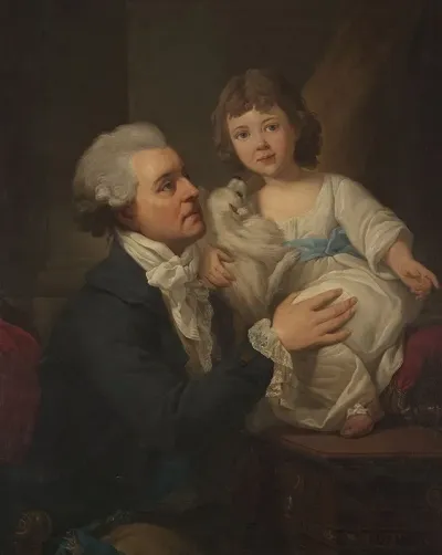 Portrait Of Michal Jerzz Wandalin Mniszech 1742 1806 With His Daughter Elzbietka 178792 1830 And The Dog