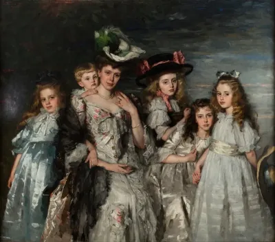 Portrait Of Mrs A G M Van Ogtrop Hanlo 1871 1944 And Her Five Children