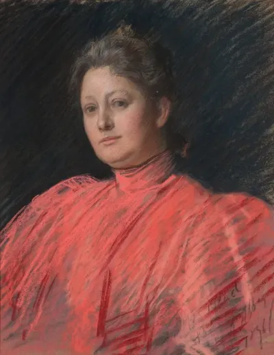 Portrait Of Mrs Abbey In Pink Dress Waist Length